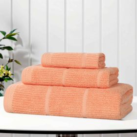 Milo Smart Twist Cotton Solid Ribbed 3 Piece Towel Set (Color: Peach, size: 3 Piece Towel Set)