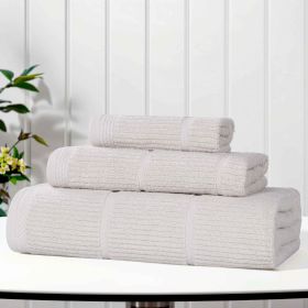 Milo Smart Twist Cotton Solid Ribbed 3 Piece Towel Set (Color: Silver, size: 3 Piece Towel Set)