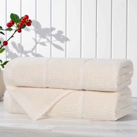 Milo Smart Twist Cotton Solid Ribbed Bath Towels, Set of 2 (Color: Ivory, size: 2 Piece Bath Towels)