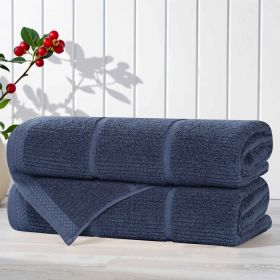 Milo Smart Twist Cotton Solid Ribbed Bath Towels, Set of 2 (Color: Navy Blue, size: 2 Piece Bath Towels)