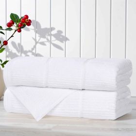 Milo Smart Twist Cotton Solid Ribbed Bath Towels, Set of 2 (Color: White, size: 2 Piece Bath Towels)