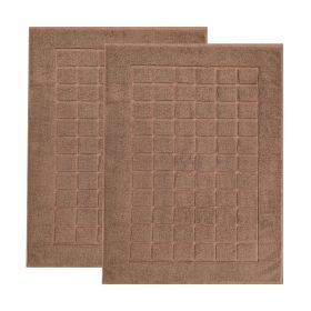 Nora Cotton Solid Absorbent Thick Checkered Washable Bath Mat Set of 2 (Color: Chocolate)