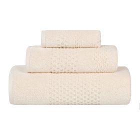 Playa Zero Twist Cotton Solid Waffle Textured 3 Piece Towel Set (Color: Ivory, size: 3 Piece Towel Set)