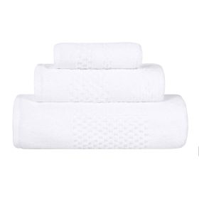 Playa Zero Twist Cotton Solid Waffle Textured 3 Piece Towel Set (Color: White, size: 3 Piece Towel Set)