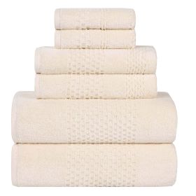 Playa Zero Twist Cotton Solid Waffle Textured 6 Piece Towel Set (Color: Ivory, size: 6 Piece Towel Set)
