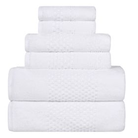 Playa Zero Twist Cotton Solid Waffle Textured 6 Piece Towel Set (Color: White, size: 6 Piece Towel Set)