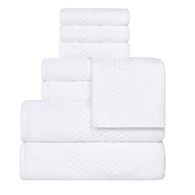 Playa Zero Twist Cotton Solid Waffle Textured 8 Piece Towel Set (Color: White, size: 8 Piece Towel Set)