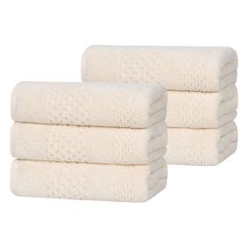 Playa Zero Twist Cotton Solid Waffle Textured Hand Towels, Set of 6 (Color: Ivory, size: 6 Piece Hand Towels)