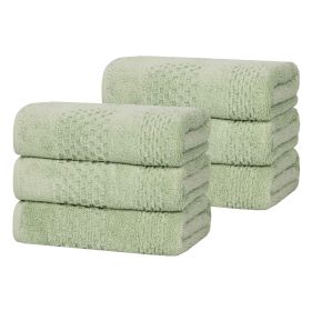 Playa Zero Twist Cotton Solid Waffle Textured Hand Towels, Set of 6 (Color: Green, size: 6 Piece Hand Towels)