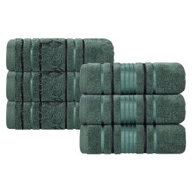 Sadie Zero Twist Cotton Solid and Jacquard Floral Hand Towel Set of 6 (Color: Forest Green, size: 6 Piece Hand Towels)