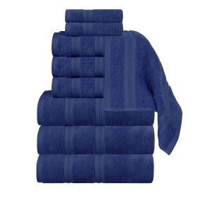 Smart Dry Zero Twist Cotton Medium Weight 9 Piece Assorted Towel Set (Color: Navy Blue, size: 9 Piece Towel Set)