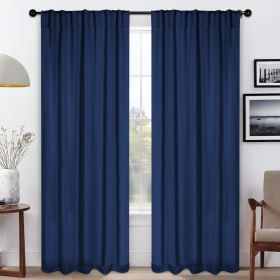 Solid Room Darkening Blackout Curtain Panels, Back Tabs, Set of 2 (Color: Navy Blue, size: 42" X 84")