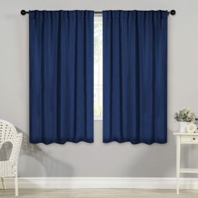 Solid Room Darkening Blackout Curtain Panels, Back Tabs, Set of 2 (Color: Navy Blue, size: 42" X 63")