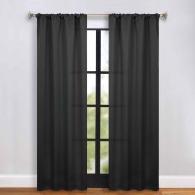 Solid Room Darkening Rod Pocket Blackout Curtain Panels, Set of 2 (Color: Black, size: 36" x 84")