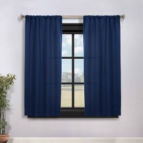 Solid Room Darkening Rod Pocket Blackout Curtain Panels, Set of 2 (Color: Navy Blue, size: 36" x 63")