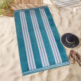 Striped Extra Large Oversized Absorbent Quick Dry Cotton Beach Towel (Set of: 2 Piece Beach Towel Set, Color: Turquoise)