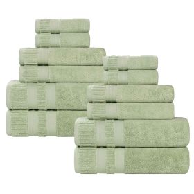 Venice Zero Twist Cotton Medium Weight Absorbent 12 Piece Towel Set (Color: Green, size: 12 Piece Towel Set)