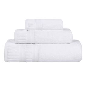 Venice Zero Twist Cotton Medium Weight Absorbent 3 Piece Towel Set (Color: White, size: 3 Piece Towel Set)