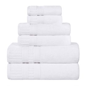 Venice Zero Twist Cotton Medium Weight Absorbent 6 Piece Towel Set (Color: White, size: 6 Piece Towel Set)