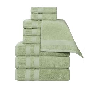 Venice Zero Twist Cotton Medium Weight Absorbent 9 Piece Towel Set (Color: Green, size: 9 Piece Towel Set)