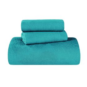Victory Cotton Matelasse Scrolling Medallion Airy Bedspread Set (Color: Teal, size: Full)