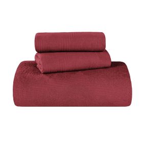 Victory Cotton Matelasse Scrolling Medallion Airy Bedspread Set (Color: Garnet, size: Queen)