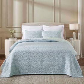 Vineyard Cotton Blend Medium Weight Matelasse Floral Scroll Coverlet (Color: Sky Blue, size: Queen)