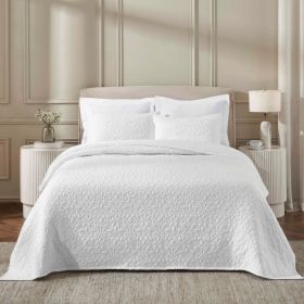 Vineyard Cotton Blend Medium Weight Matelasse Floral Scroll Coverlet (Color: White, size: Queen)