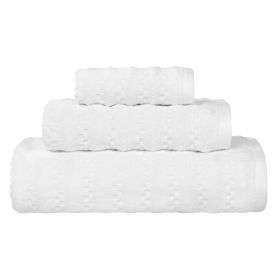 Zuma Zero Twist Cotton Medium Weight Waffle Stripes 3 Piece Towel Set (Color: White, size: 3 Piece Towel Set)