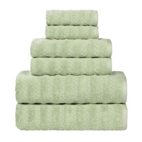 Zuma Zero Twist Cotton Medium Weight Waffle Stripes 6 Piece Towel Set (Color: Green, size: 6 Piece Towel Set)
