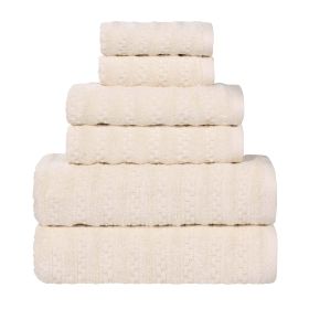 Zuma Zero Twist Cotton Medium Weight Waffle Stripes 6 Piece Towel Set (Color: Ivory, size: 6 Piece Towel Set)