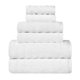 Zuma Zero Twist Cotton Medium Weight Waffle Stripes 6 Piece Towel Set (Color: White, size: 6 Piece Towel Set)