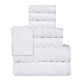Zuma Zero Twist Cotton Medium Weight Waffle Stripes 8 Piece Towel Set (Color: White, size: 8 Piece Towel Set)