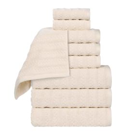 Zuma Zero Twist Cotton Medium Weight Waffle Stripes 9 Piece Towel Set (Color: Ivory, size: 9 Piece Towel Set)