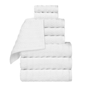 Zuma Zero Twist Cotton Medium Weight Waffle Stripes 9 Piece Towel Set (Color: White, size: 9 Piece Towel Set)