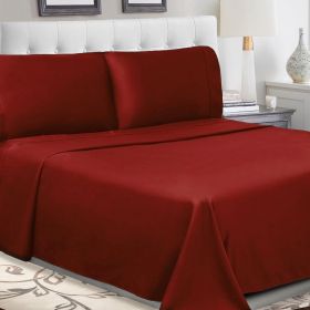 100% Cotton Percale 300 Thread Count Solid Deep Pocket Sheet Set (Color: Burgundy, size: Twin XL)