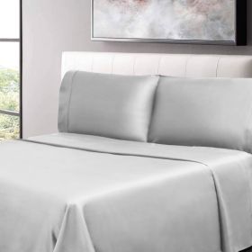 100% Cotton Percale 300 Thread Count Solid Deep Pocket Sheet Set (Color: Platinum, size: Queen)