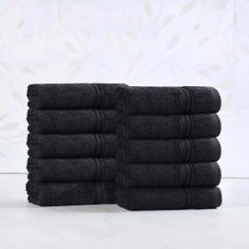 Heritage Egyptian Cotton Plush Absorbent Luxury Face Towel Set of 10 (Color: Black, size: 10 Piece Face Towels)