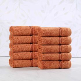Heritage Egyptian Cotton Plush Absorbent Luxury Face Towel Set of 10 (Color: Caramel Brown, size: 10 Piece Face Towels)