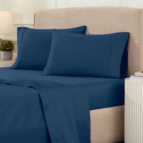 Egyptian Cotton 1200 Thread Count Eco-Friendly Solid Sheet Set (Color: Navy Blue, size: Queen)