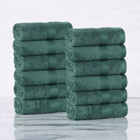 Rayon from Bamboo Ultra-Plush Assorted 12 Piece Face Towel Set (Color: Hunter Green, size: 12 Piece Towel Set)