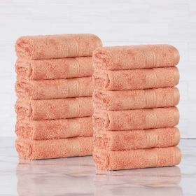 Rayon from Bamboo Ultra-Plush Assorted 12 Piece Face Towel Set (Color: Salmon, size: 12 Piece Towel Set)