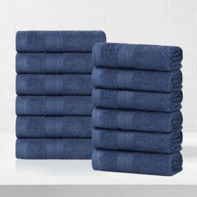 Eco-Friendly Ring Spun Cotton Towel Set Collection (Color: Navy Blue, size: 12 Piece Face Towels)