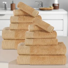 Rayon from Bamboo Eco-Friendly Fluffy Soft Solid 12 Piece Towel Set (Color: Gold, size: 12 Piece Towel Set)