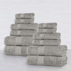 Organic Cotton Plush Solid Assorted 12 Piece Towel Set (Color: Silver, size: 12 Piece Towel Set)