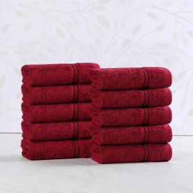 Heritage Egyptian Cotton Plush Absorbent Luxury Face Towel Set of 10 (Color: Burgundy, size: 10 Piece Face Towels)