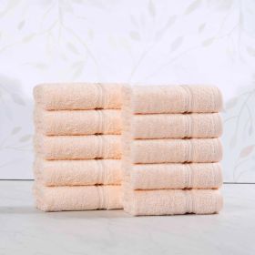 Heritage Egyptian Cotton Plush Absorbent Luxury Face Towel Set of 10 (Color: Peach, size: 10 Piece Face Towels)
