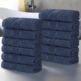 Napa Zero Twist Cotton Solid Waffle Face Towel Washcloth Set of 12 (Color: Denim Blue, size: 12 Piece Face Towels)