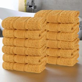 Napa Zero Twist Cotton Solid Waffle Face Towel Washcloth Set of 12 (Color: Gold, size: 12 Piece Face Towels)