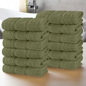 Napa Zero Twist Cotton Solid Waffle Face Towel Washcloth Set of 12 (Color: Forest Green, size: 12 Piece Face Towels)